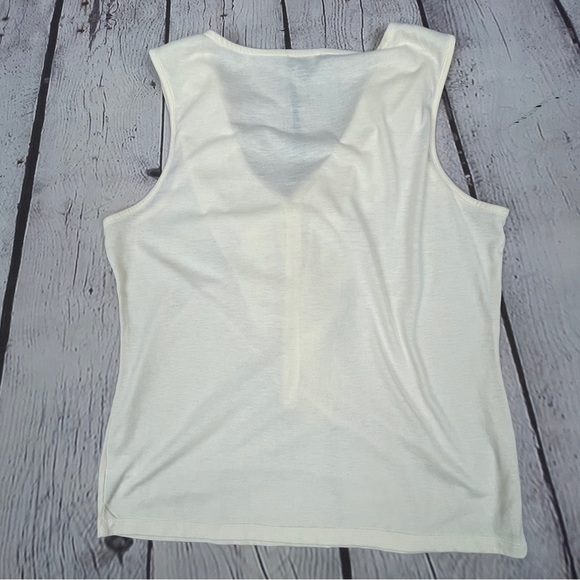TALBOTS women's soft beige pleated ruffled neckline tank top, size L Petite - Picture 6 of 10